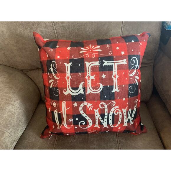 Let It‎ Snow Red Black Throw Pillow Cover NEW - Picture 2 of 5
